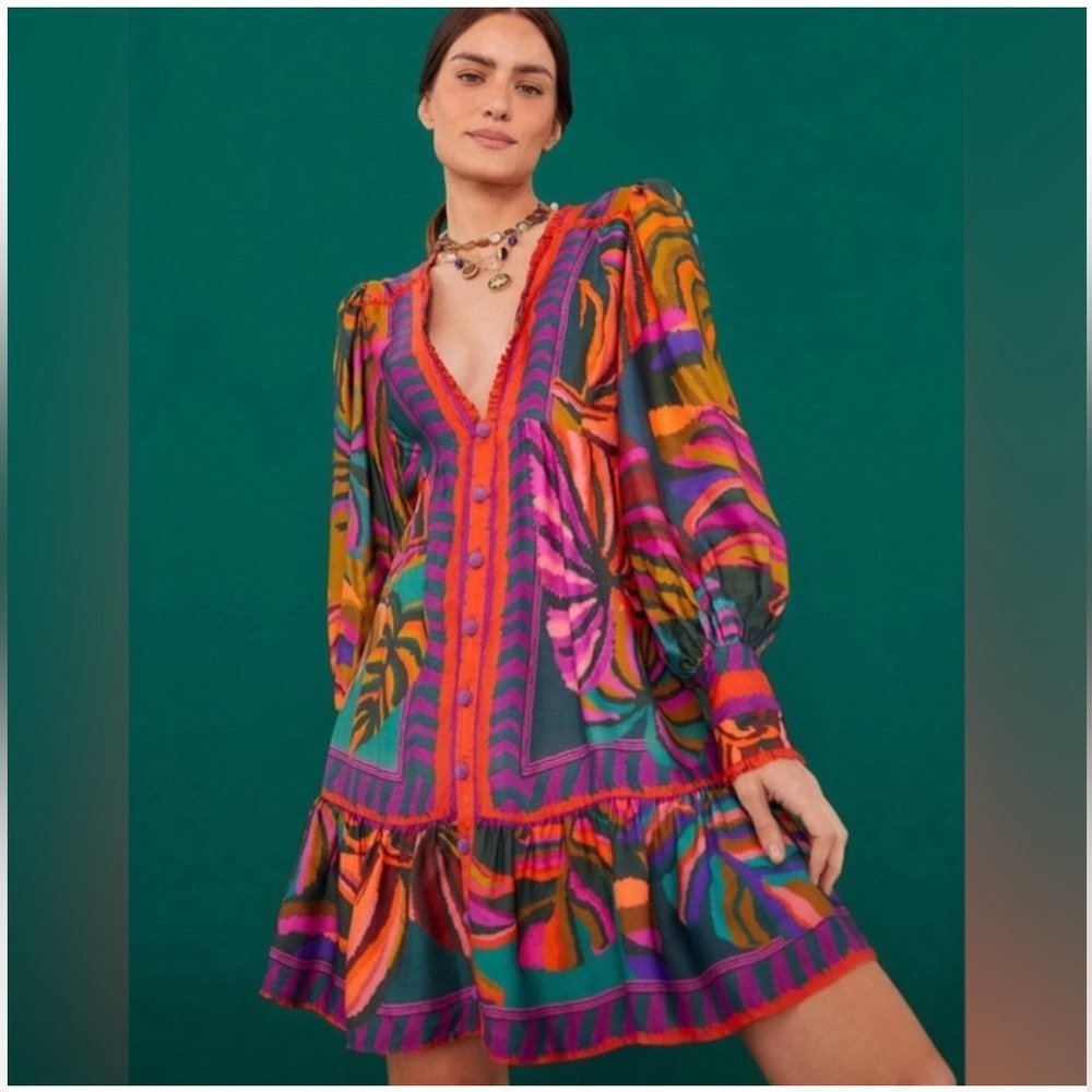 Farm Rio Graphic Foliage Mini Dress